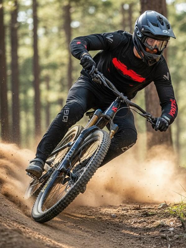 Downhill rider on a forest trail