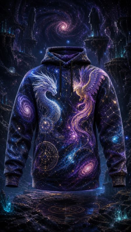 Custom all-over print hoodie with an AI-generated deep-space nebula design
