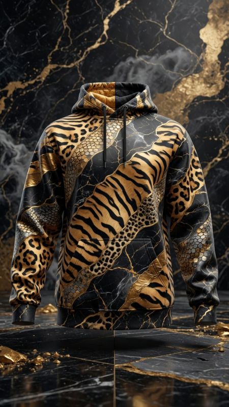 Custom all-over print hoodie with an AI-generated gold tiger design